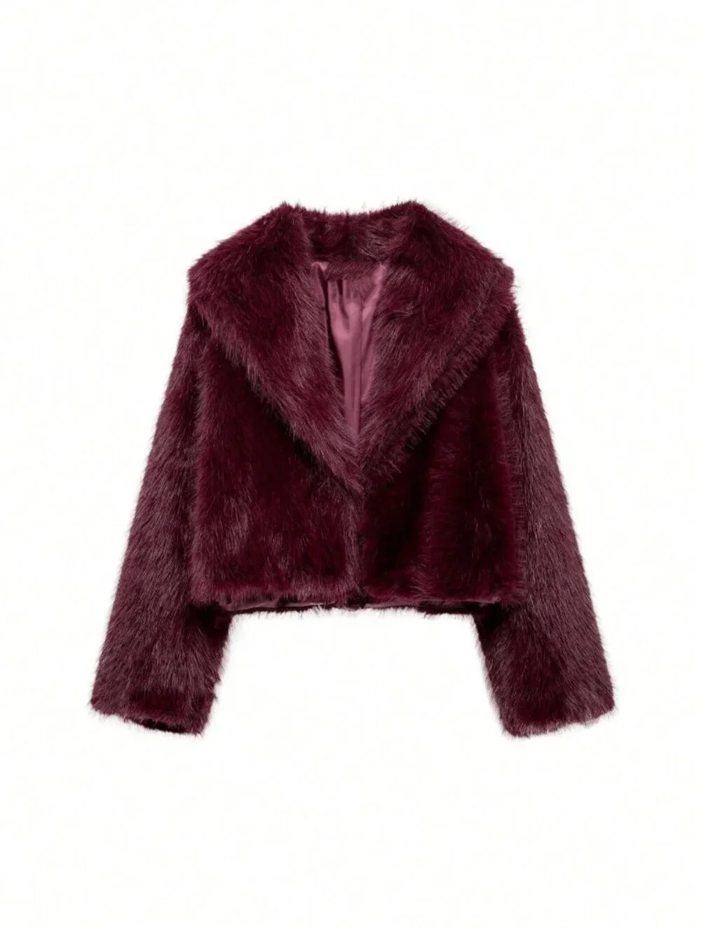 Burgundy Casual Women's Faux Fur Collar Short teddy coat Jacket - Picture 8 of 11